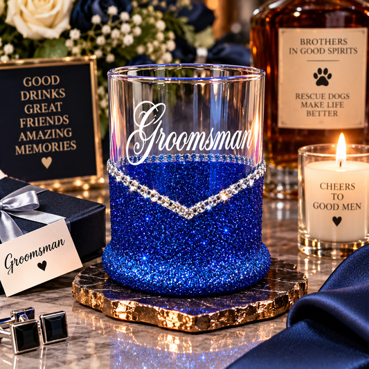 Winey Bitches Co Groomsman Wedding Party Whiskey Glitter Glasses