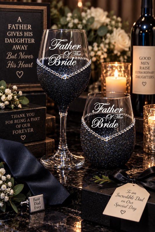 Father of the Bride – Handmade Bling Wine Glass (Wedding Party Collection)