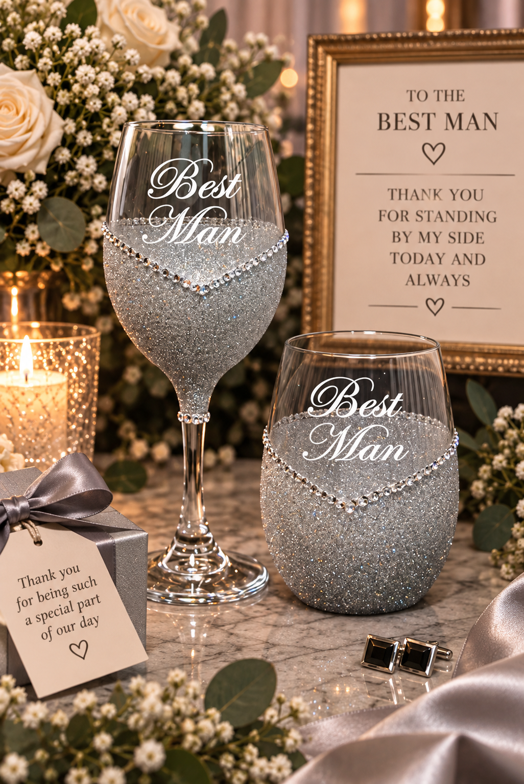 Best Man – Handmade Bling Wine Glass (Wedding Party Collection)