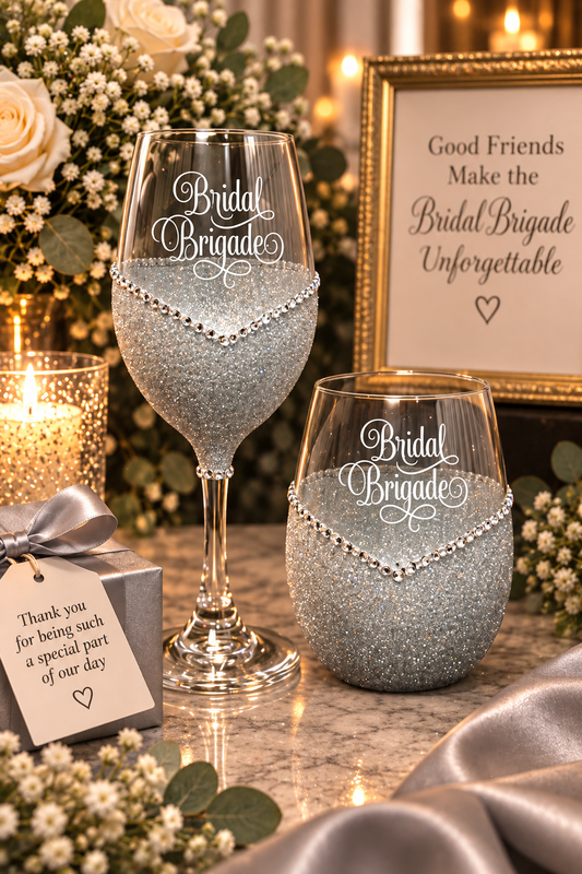 Bridal Brigade – Handmade Bling Wine Glass (Wedding Party Collection)