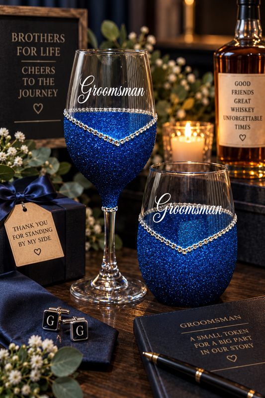 Groomsman – Handmade Bling Wine Glass (Wedding Party Collection)