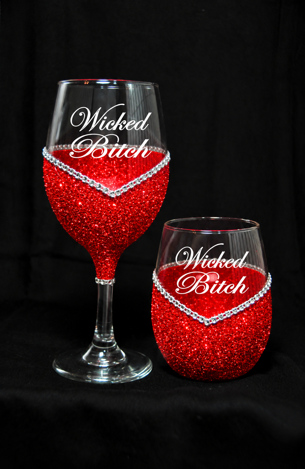 Wicked Bitch – Bling Glitter Glass Wine Glass (The Bitch Collection)