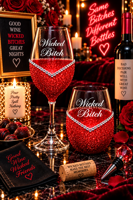 Wicked Bitch – Bling Glitter Glass Wine Glass (The Bitch Collection)