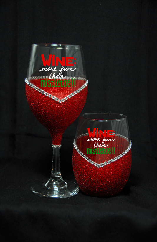 Winey Bitches Co "Wine More Fun Than Mistletoe" Christmas Holiday Drinkware-Choose your color