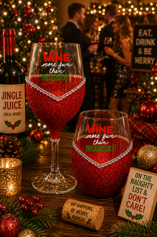 Winey Bitches Co "Wine More Fun Than Mistletoe" Christmas Holiday Drinkware-Choose your color