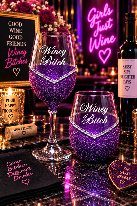 Winey Bitch – Bling Glitter Glass Wine Glass (The Bitch Collection)
