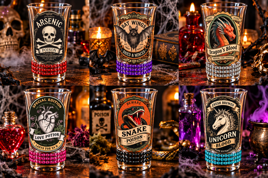 Halloween Potions Shot Glass Set of 6 with Rhinestones | Winey Bitches