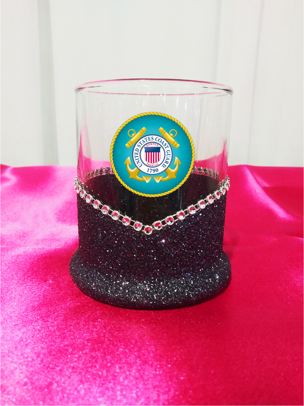 Blinged Coast Guard Military Whiskey-Highball Glasses-Choose Color