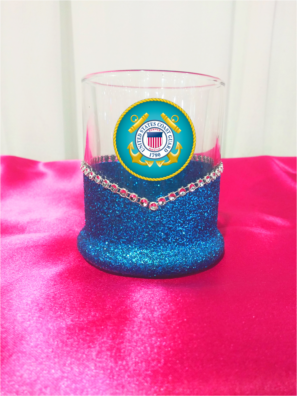 Blinged Coast Guard Military Whiskey-Highball Glasses-Choose Color