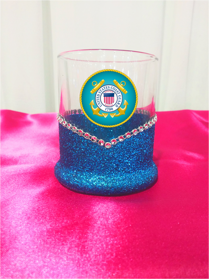 Blinged Coast Guard Military Whiskey-Highball Glasses-Choose Color