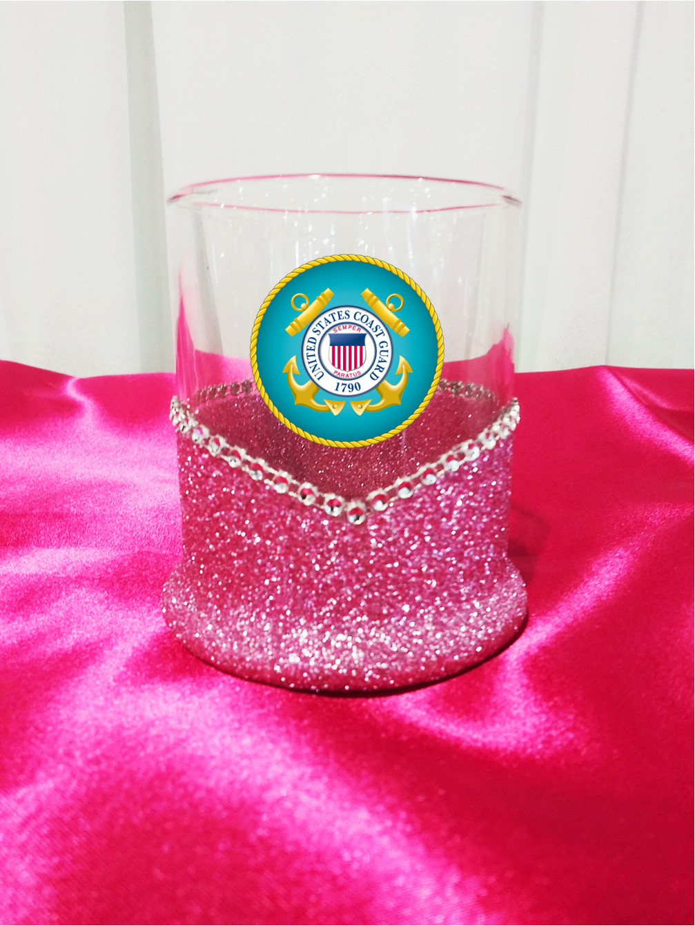 Blinged Coast Guard Military Whiskey-Highball Glasses-Choose Color