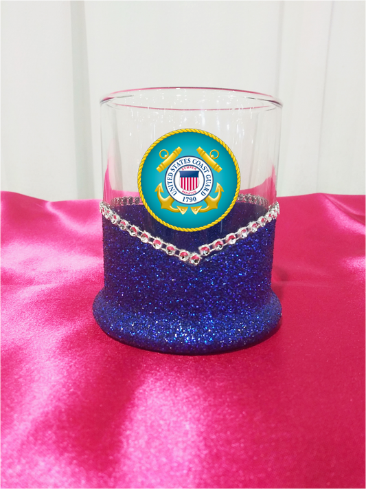 Blinged Coast Guard Military Whiskey-Highball Glasses-Choose Color