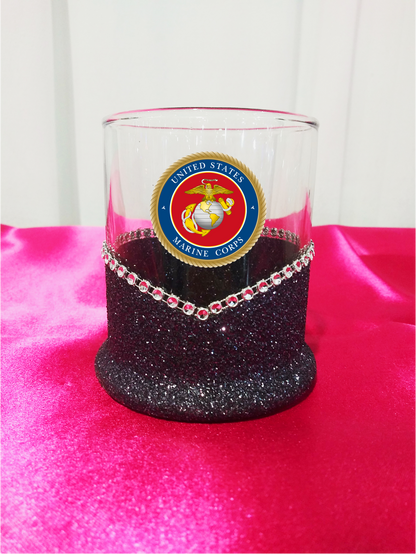 Blinged Marines Military Whiskey-Highball Glasses-Choose Color