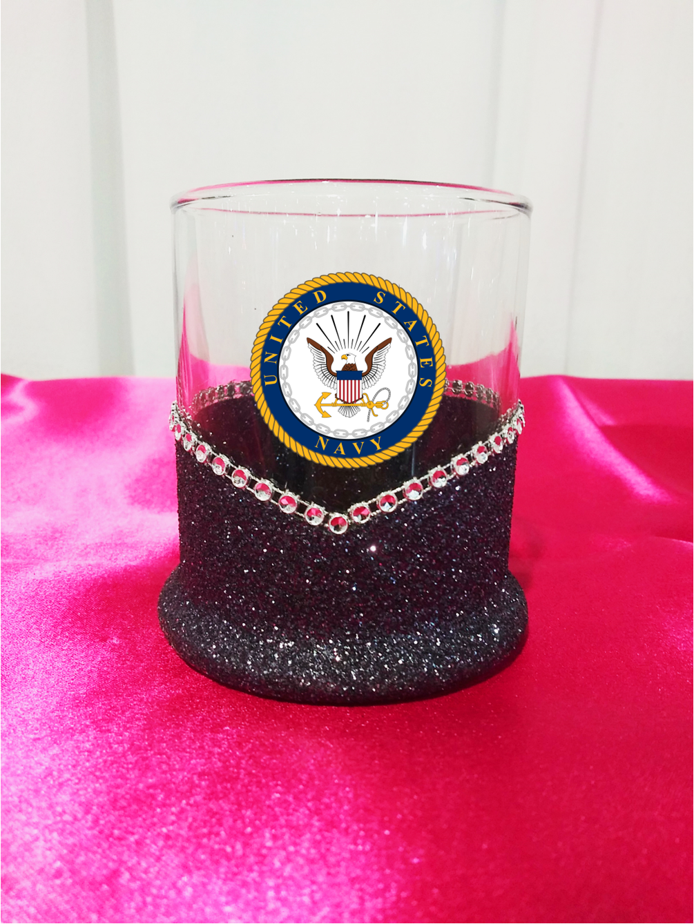 Blinged Navy Military Whiskey-Highball Glasses-Choose Color