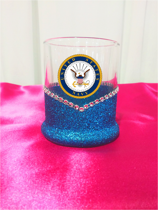 Blinged Navy Military Whiskey-Highball Glasses-Choose Color