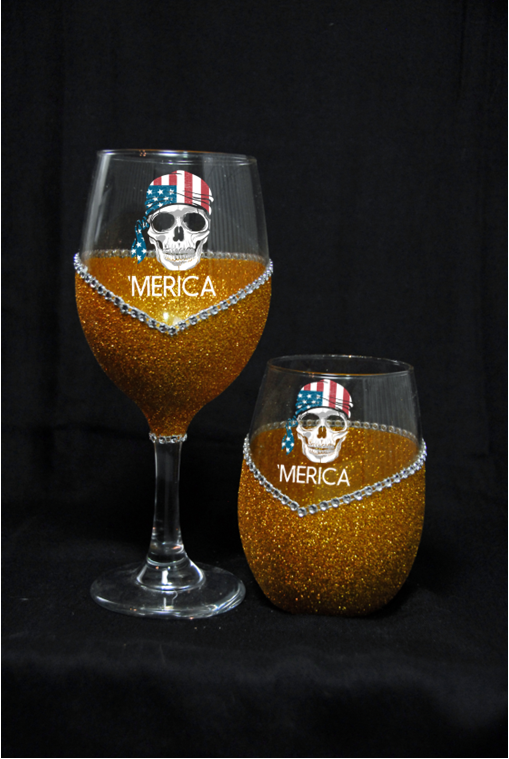 Winey Bitches Co 'merica Skull Glitter Glasses