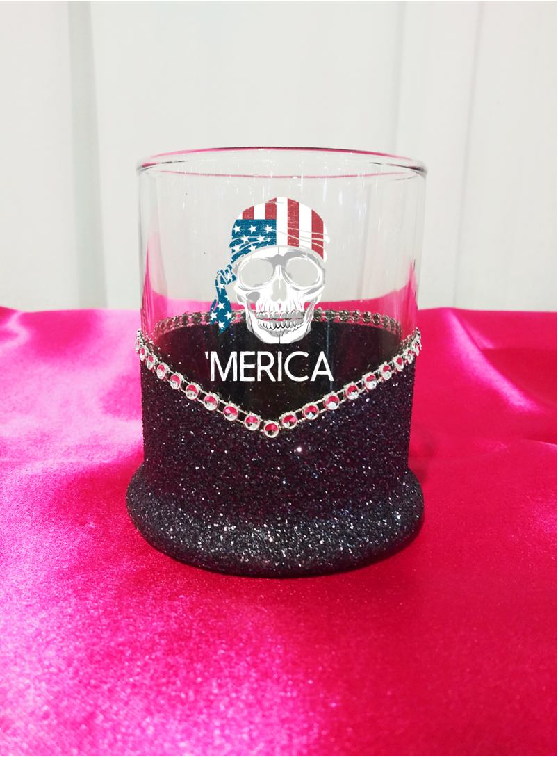 Winey Bitches Co 💀 'Merica Skull Whiskey Glass ✨🥃 4th Of July