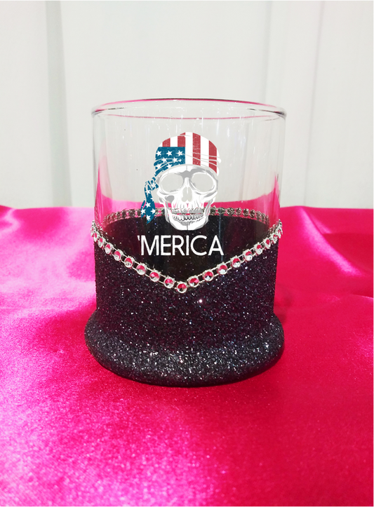 Winey Bitches Co 💀 'Merica Skull Whiskey Glass ✨🥃 4th Of July