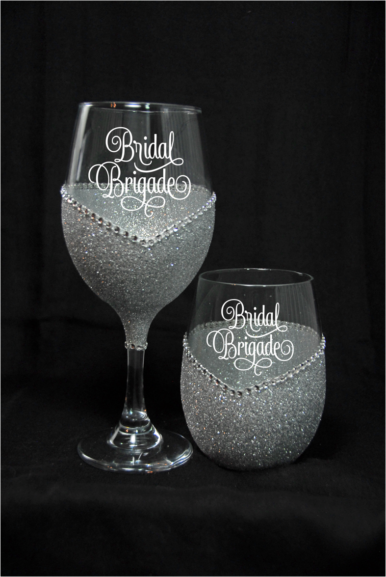 Winey Bitches Bridal Brigade Wedding Day-Wedding Party Handmade Wine Glass- Choose your color, Stem or Stemless - WineyBitches.Co - Winey Bitches