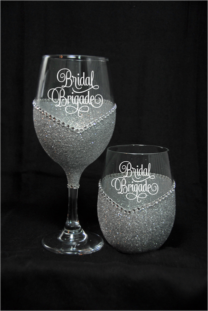 Winey Bitches Bridal Brigade Wedding Day-Wedding Party Handmade Wine Glass- Choose your color, Stem or Stemless - WineyBitches.Co - Winey Bitches