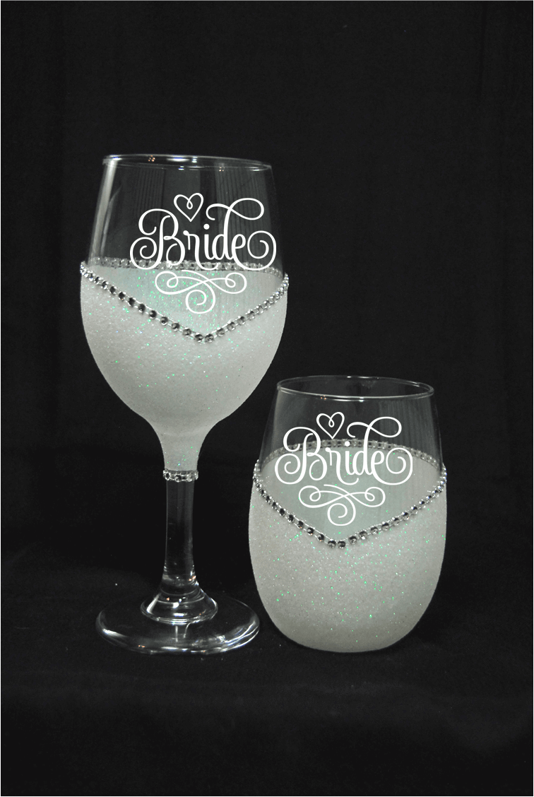 BRIDE and Heart Wedding Day Handmade Wine Glass- Choose your color, Stem or Stemless - Winey Bitches - Wine- Women- K9's
