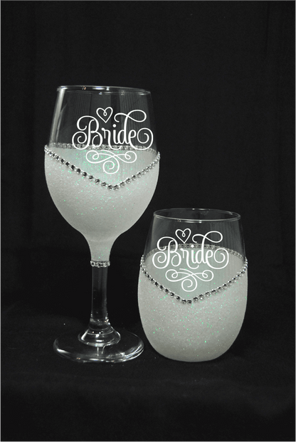 BRIDE and Heart Wedding Day Handmade Wine Glass- Choose your color, Stem or Stemless - Winey Bitches - Wine- Women- K9's