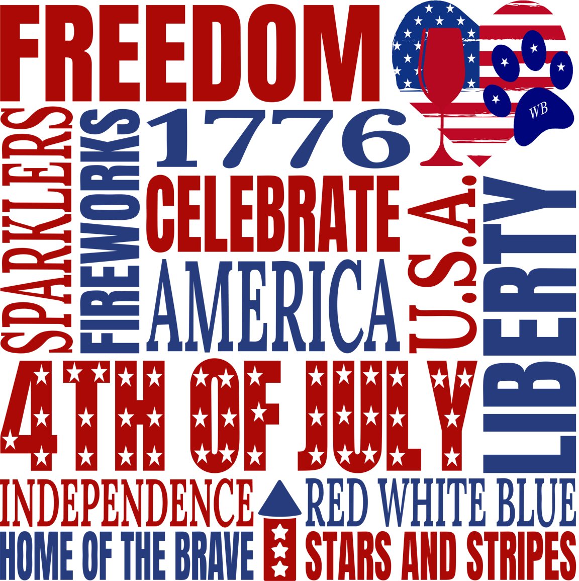 Freedom Squared Word Scramble – Bling Glitter Glass Wine Glasses (4th of July Collection)