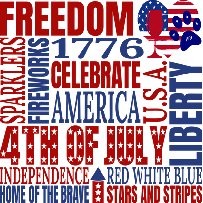 Freedom Squared Word Scramble – Bling Glitter Glass Wine Glasses (4th of July Collection)