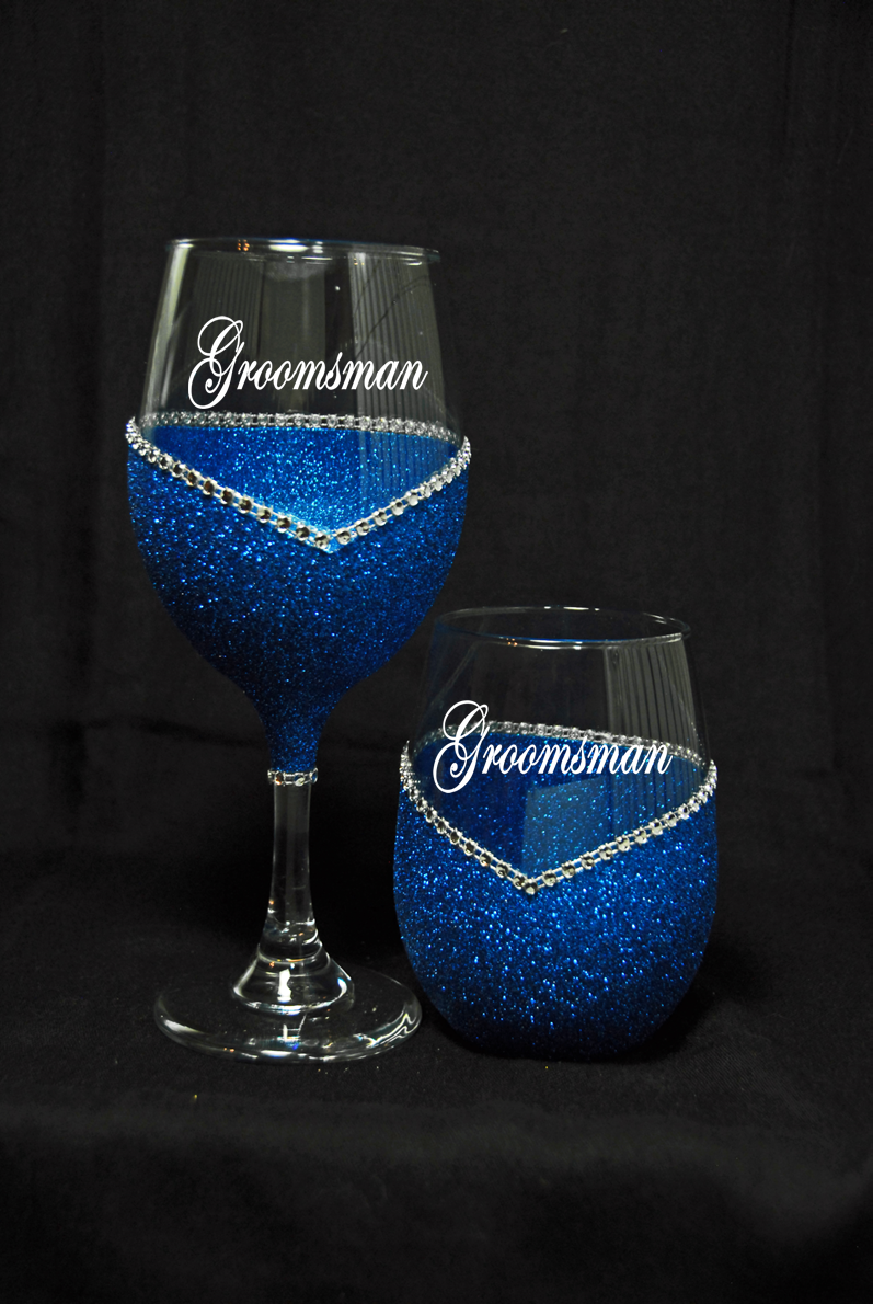 Winey Bitches Groomsman, Wedding Day-Wedding Party Handmade Wine Glass- Choose your color, Stem or Stemless - WineyBitches.Co - Winey Bitches