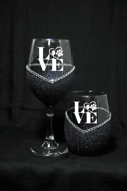 LOVE- Valentine Bling Drinkware Stem or Stemless Wine Glasses-Choose your color - Winey Bitches - Wine- Women- K9's