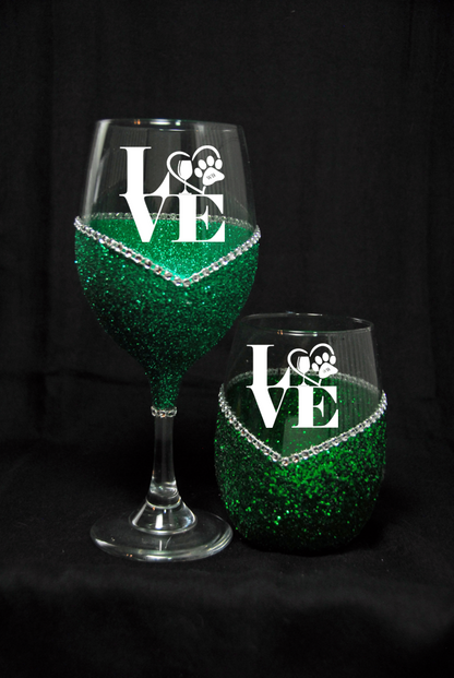 Love Squared Bling Stem or Stemless Wine Glasses-Choose your color-Just Sayin'