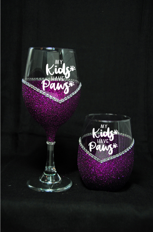 My Kids Have Paws – Bling Glitter Glass Wine Glasses (Just Sayin’ Collection)