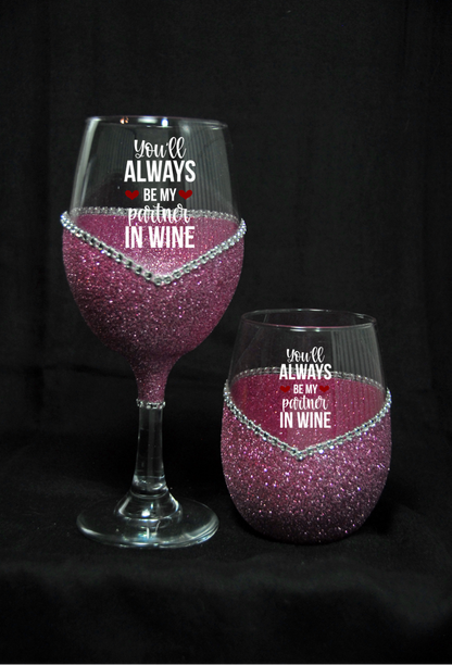 Partner in Wine – Bling Glitter Glass Wine Glasses (Valentine’s Day Collection)