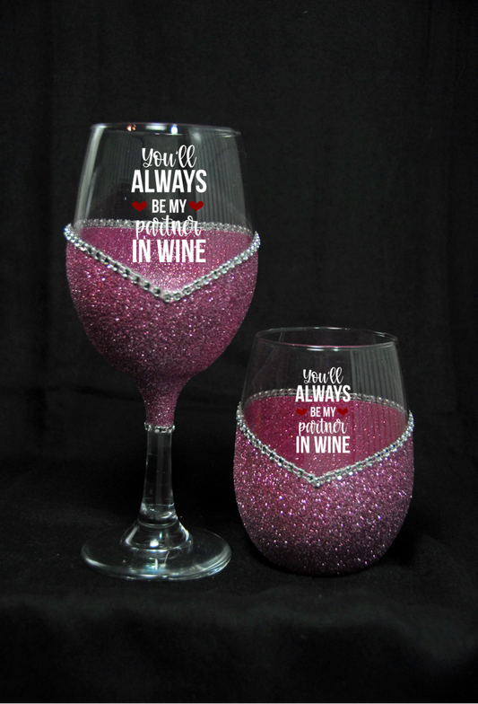 Partner in Wine – Bling Glitter Glass Wine Glasses (Valentine’s Day Collection)