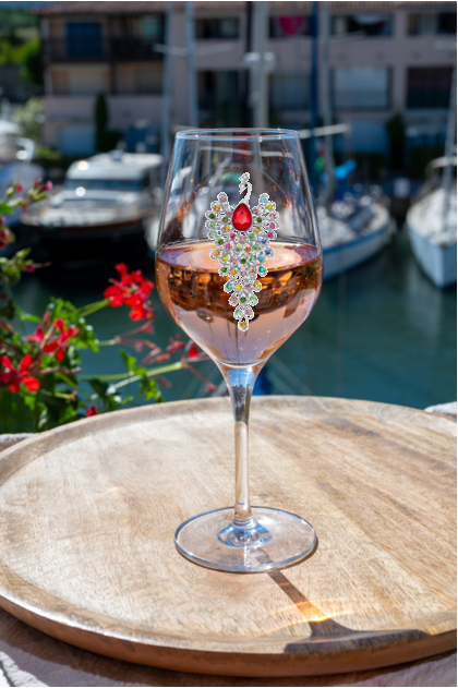 Multi-Color Rhinestone Peacock Tipsy Sips – Magnetic Bling for Your Wine Glass (Wildlife Collection)