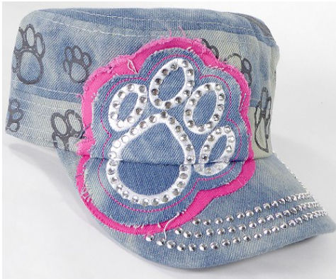 Rhinestone Design Castro Army Caps-White Paw-Splash light Blue
