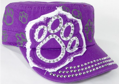 Rhinestone Design Castro Army Caps-White Paw-Purple Hat