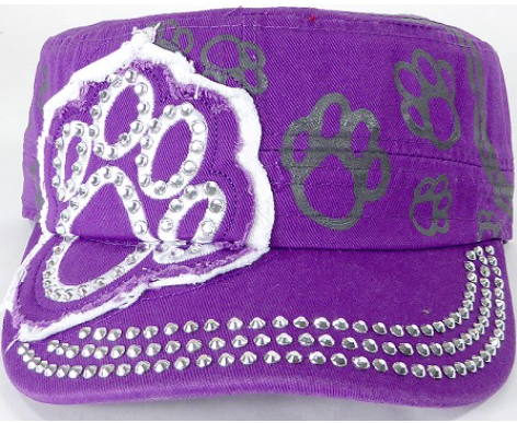 Rhinestone Design Castro Army Caps-White Paw-Purple Hat