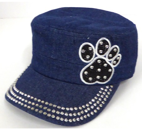 Rhinestone Design Castro Army Caps-Black Paw-Denim Dark Blue
