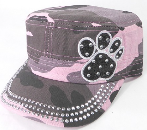 Rhinestone Design Castro Army Caps-Black Paw-Pink Camo
