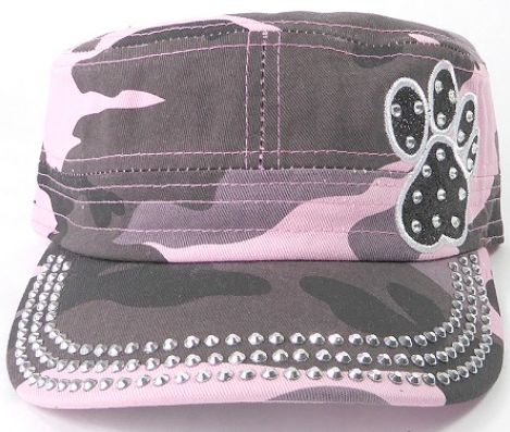 Rhinestone Design Castro Army Caps-Black Paw-Pink Camo