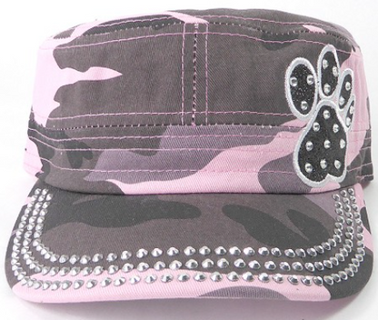 Rhinestone Design Castro Army Caps-Black Paw-Pink Camo