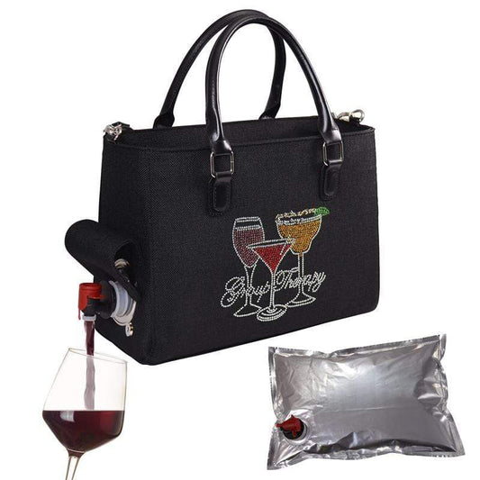 Accessories Winey Drink Purse Black with Bling "Wine Therapy" WineyBitchesCo