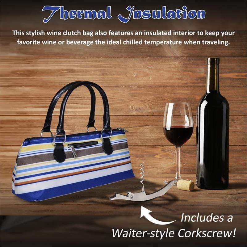 Accessories Winey Wine Clutch Purse- Blue Nautical Stripe WineyBitchesCo