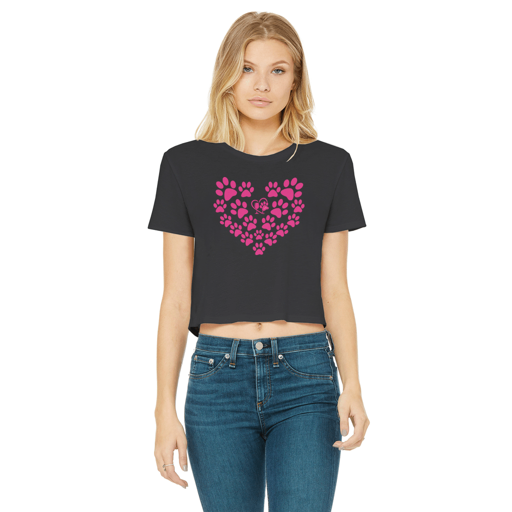 Apparel Black / Female / S Winey Bitches Co Heart Paws (Pink) Cropped Raw Edge T WineyBitchesCo