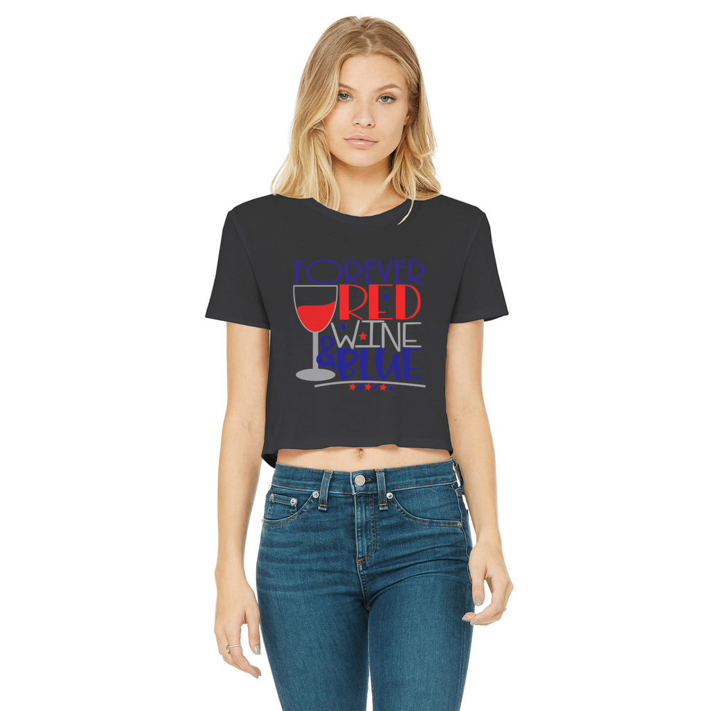 Apparel Black / Female / S WineyBitches.Co Forever Red Wine Blue Classic Women's Cropped Raw Edge T-Shirt WineyBitchesCo