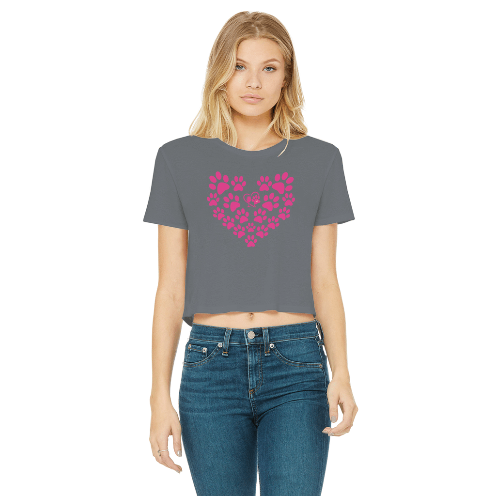 Apparel Dark Grey / Female / S Winey Bitches Co Heart Paws (Pink) Cropped Raw Edge T WineyBitchesCo