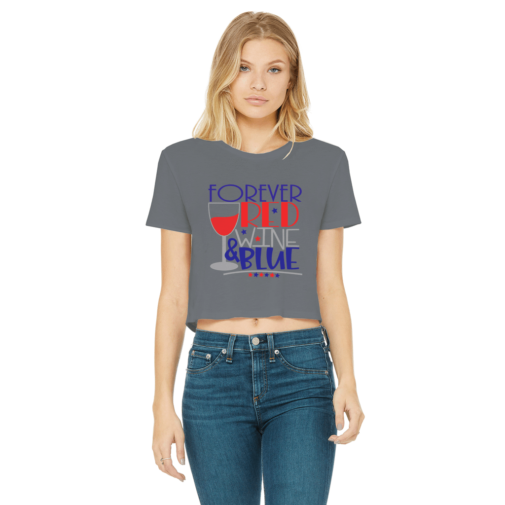 Apparel Dark Grey / Female / S WineyBitches.Co Forever Red Wine Blue Classic Women's Cropped Raw Edge T-Shirt WineyBitchesCo