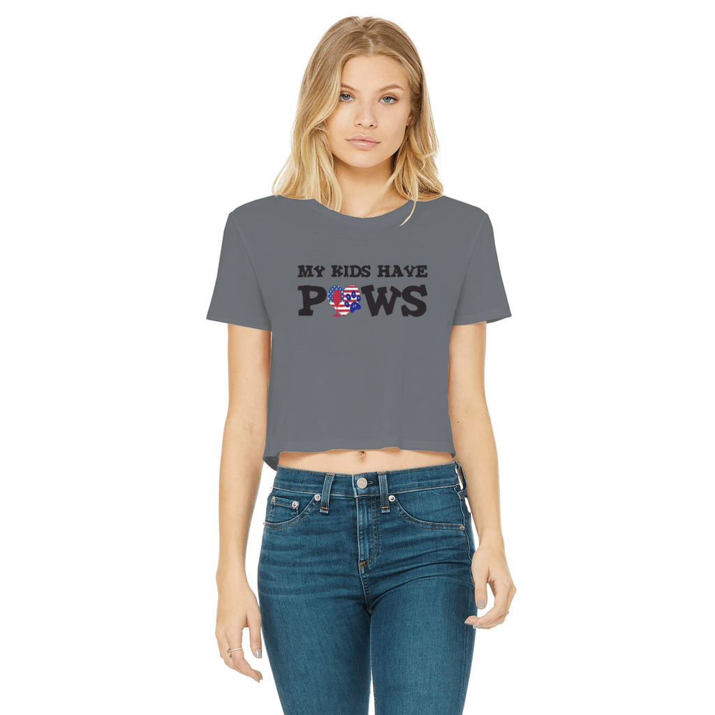 Apparel Dark Grey / Female / S WineyBitches.Co My Kids Have Paws Classic Women's Cropped Raw Edge T-Shirt WineyBitchesCo