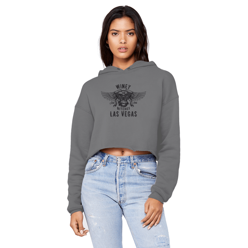 Apparel Dark Grey / XS Winey Bitches Co "Ride Hard Las Vegas" Cropped Raw Edge BF Hoodie WineyBitchesCo